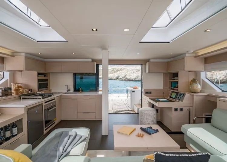 Salon of Verina Star , a Lagoon 55 catamaran at Athens, Greece