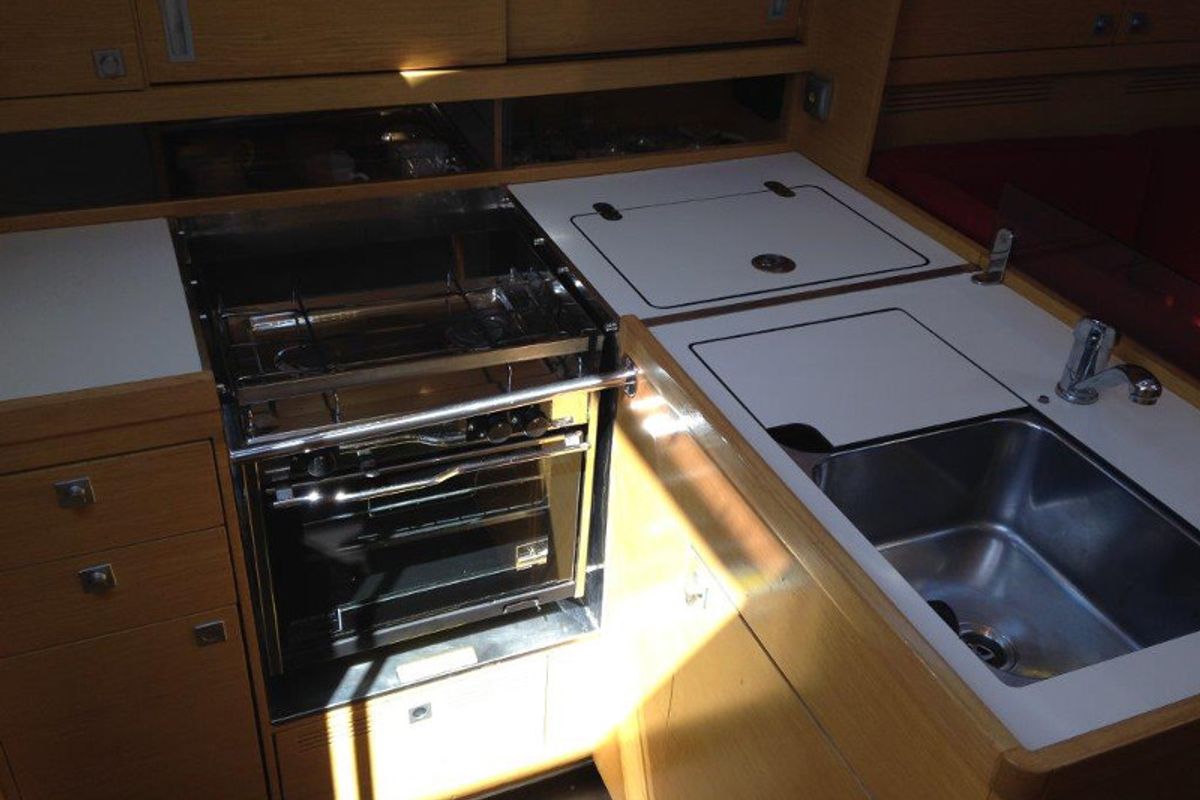 Galley of Yankee, a Elan 350 sailboat at Grad Biograd na Moru, Croatia