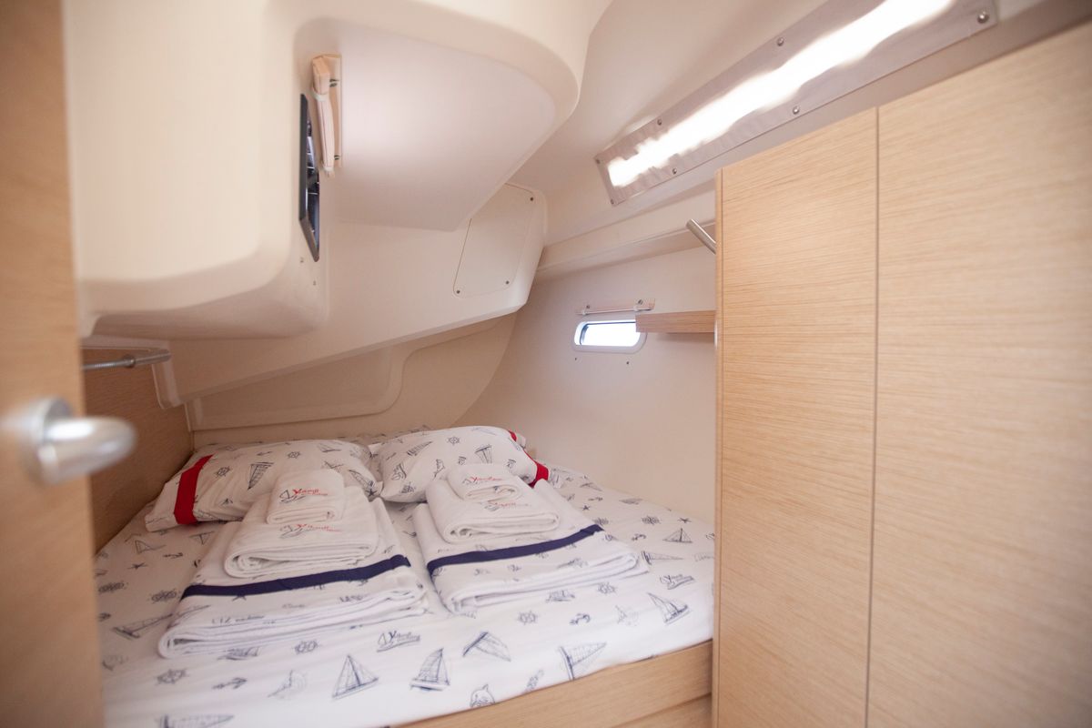 Cabin on Atlas, a Hanse Yachts Hanse 388 sailboat at Marmaris, Turkey