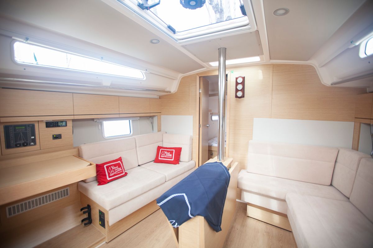 Salon of Atlas, a Hanse Yachts Hanse 388 sailboat at Marmaris, Turkey