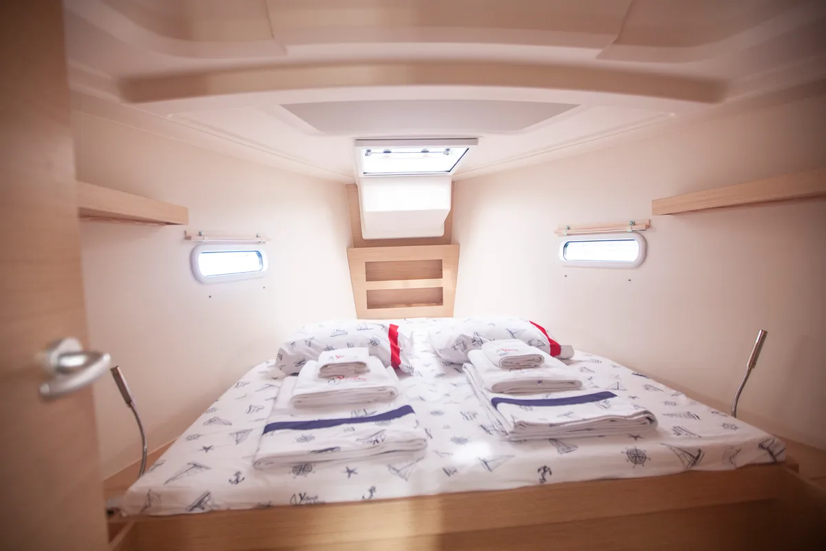 Cabin on Atlas, a Hanse Yachts Hanse 388 sailboat at Marmaris, Turkey