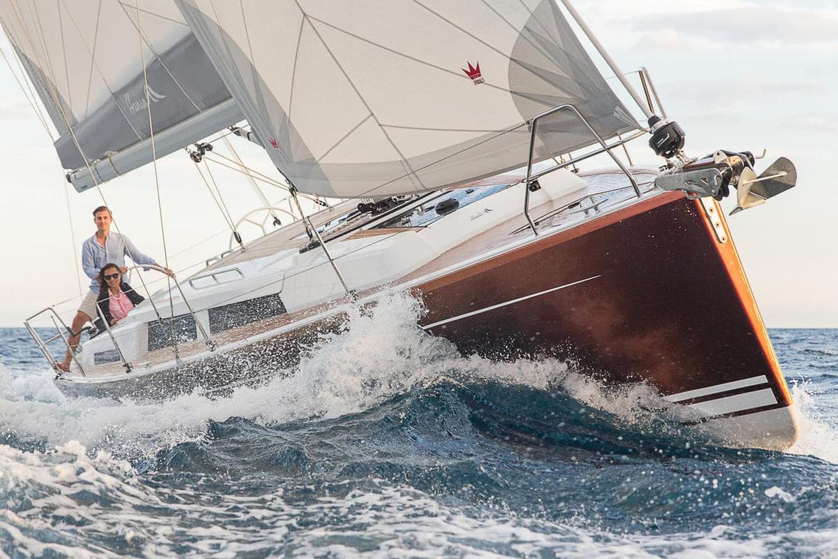 Exterior view of Atlas, a Hanse Yachts Hanse 388 sailboat at Marmaris, Turkey