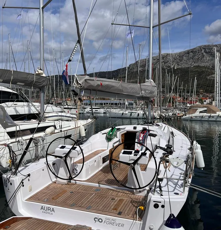 Cockpit of Eirene, a AD Boats Salona 46 sailboat at Grad Kaštela, Croatia