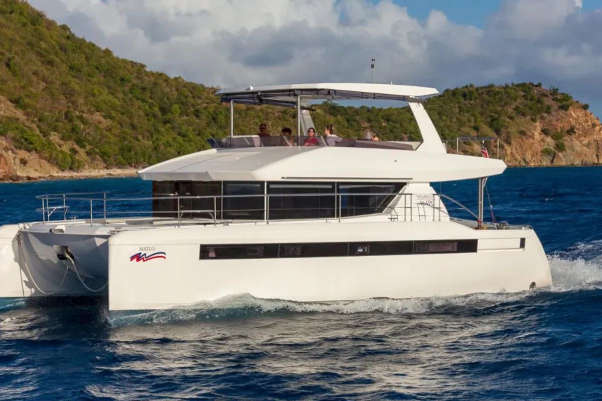 Exterior view of Moorings 464PC/10 Club, a Leopard 46PC catamaran at Road Town, British Virgin Islands
