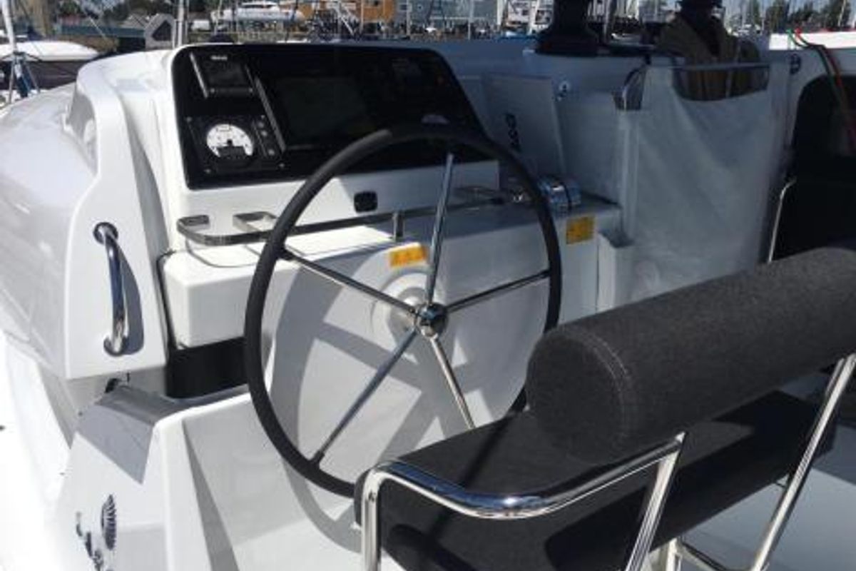 Cockpit of Marepiatto, a Lagoon 42 catamaran at Salerno, Italy