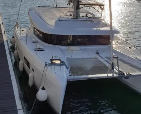 Exterior view of Marepiatto, a Lagoon 42 catamaran at Salerno, Italy