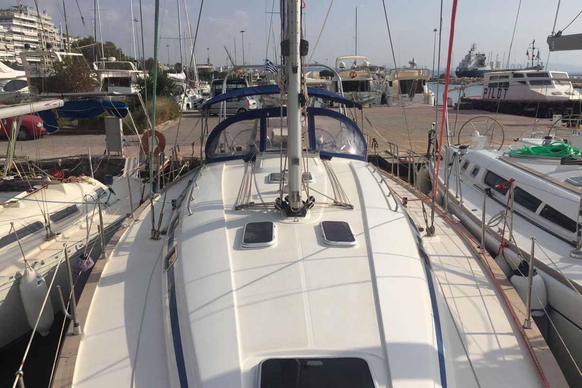 Deck of Giannis, a Bavaria 44 sailboat at Municipal Unit of Ellomenos, Greece