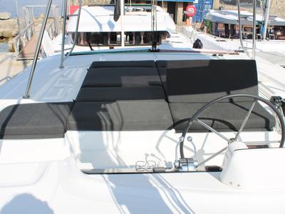 Cockpit of L'Orceo, a Lagoon 46 catamaran at Ajaccio, France