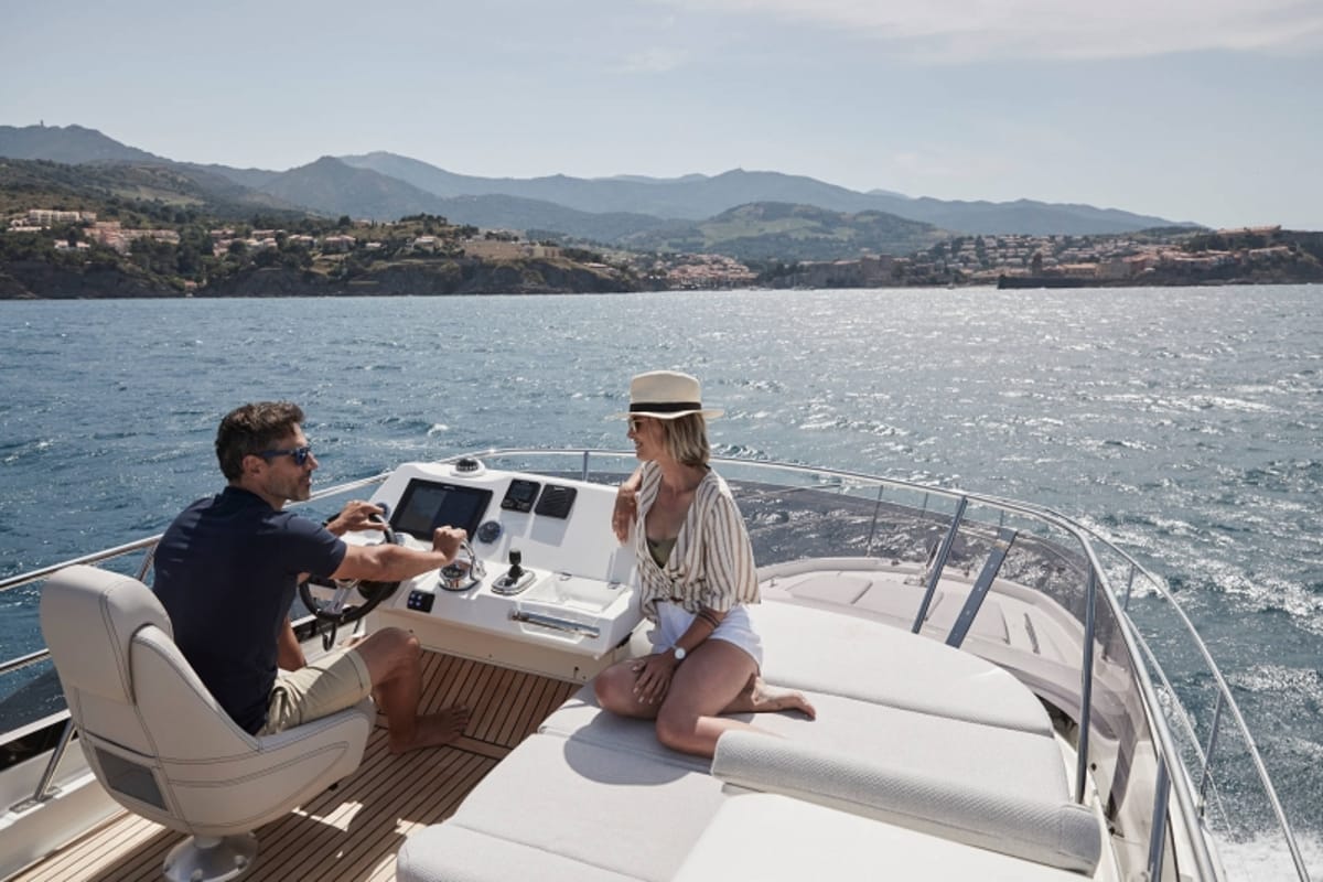 Exterior view of Martin, a Jeanneau Prestige 420 Fly yacht at Split, Croatia