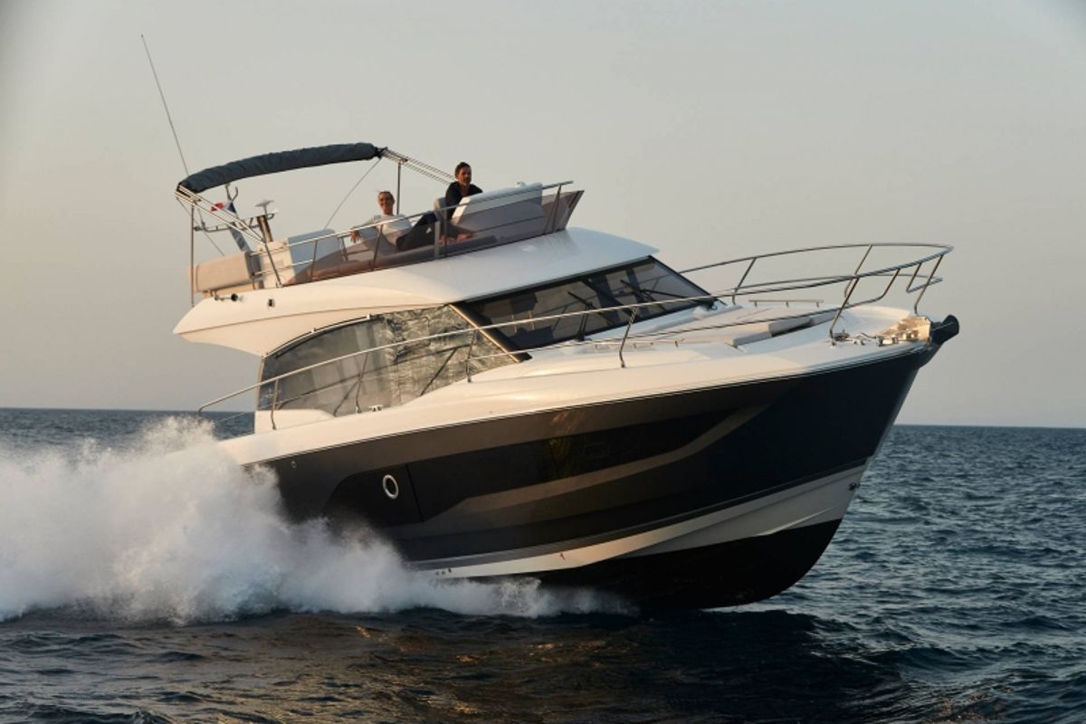 Exterior view of Martin, a Jeanneau Prestige 420 Fly yacht at Split, Croatia