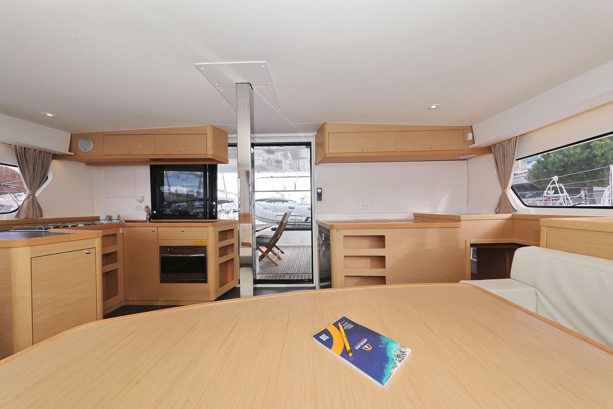 Salon of Demi Doux, a Lagoon 42 catamaran at Grad Trogir, Croatia