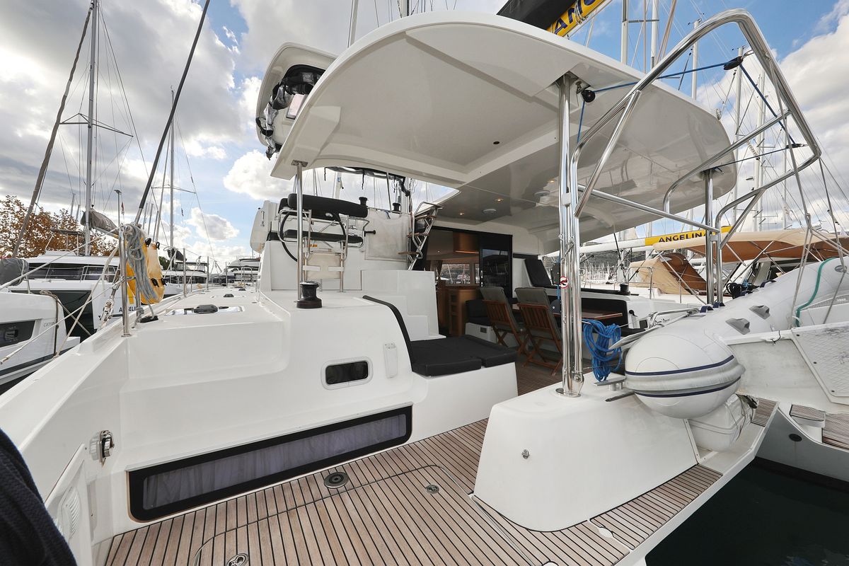 Deck of Demi Doux, a Lagoon 42 catamaran at Grad Trogir, Croatia