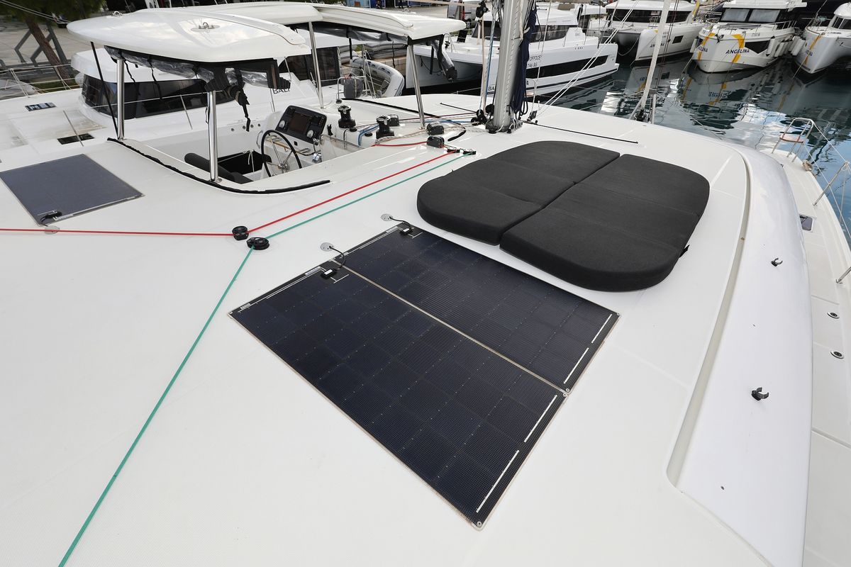 Deck of Demi Doux, a Lagoon 42 catamaran at Grad Trogir, Croatia