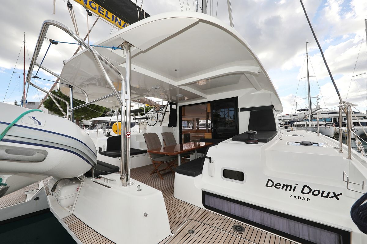 Deck of Demi Doux, a Lagoon 42 catamaran at Grad Trogir, Croatia