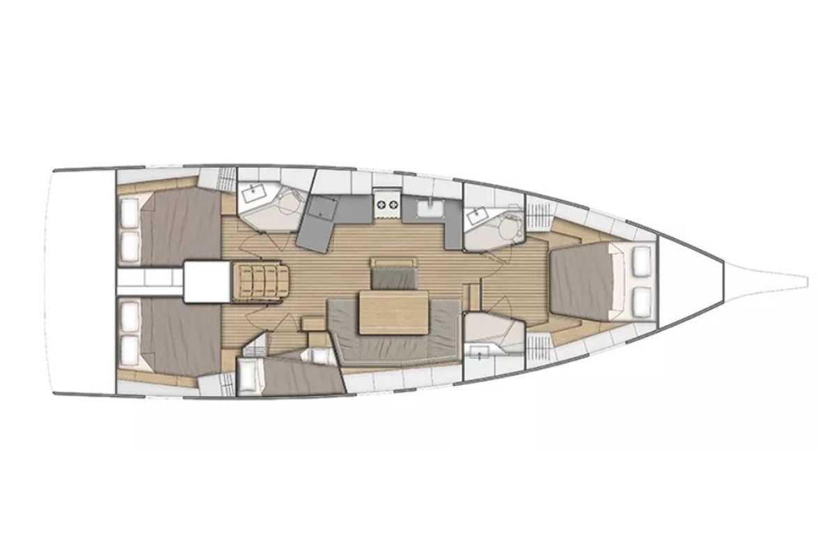 Floor plan of Teseo - Comfort line, a Beneteau Oceanis 46.1 sailboat at Salerno, Italy