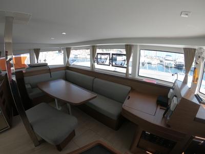 Salon of Wind Desire, a Lagoon 42 catamaran at Olbia, Italy