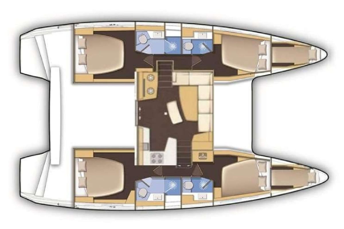 Floor plan of Wind Desire, a Lagoon 42 catamaran at Olbia, Italy