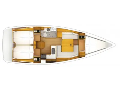 Floor plan of Oyster Shell, a Jeanneau Sun Odyssey 379 sailboat at Athens, Greece
