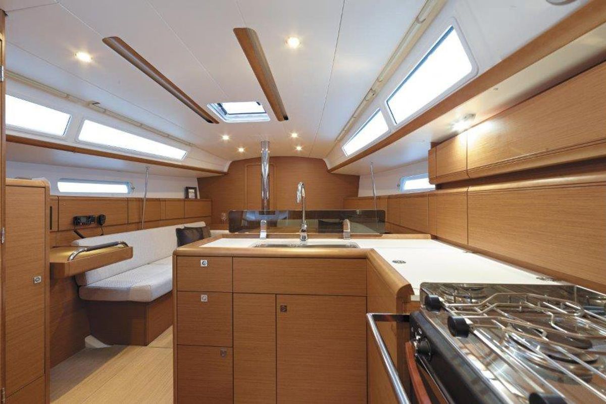 Galley of Carelli, a Jeanneau Sun Odyssey 389 sailboat at Road Town, British Virgin Islands