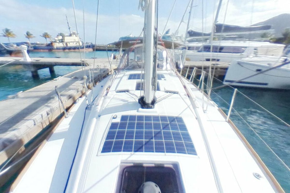 Deck of Carelli, a Jeanneau Sun Odyssey 389 sailboat at Road Town, British Virgin Islands