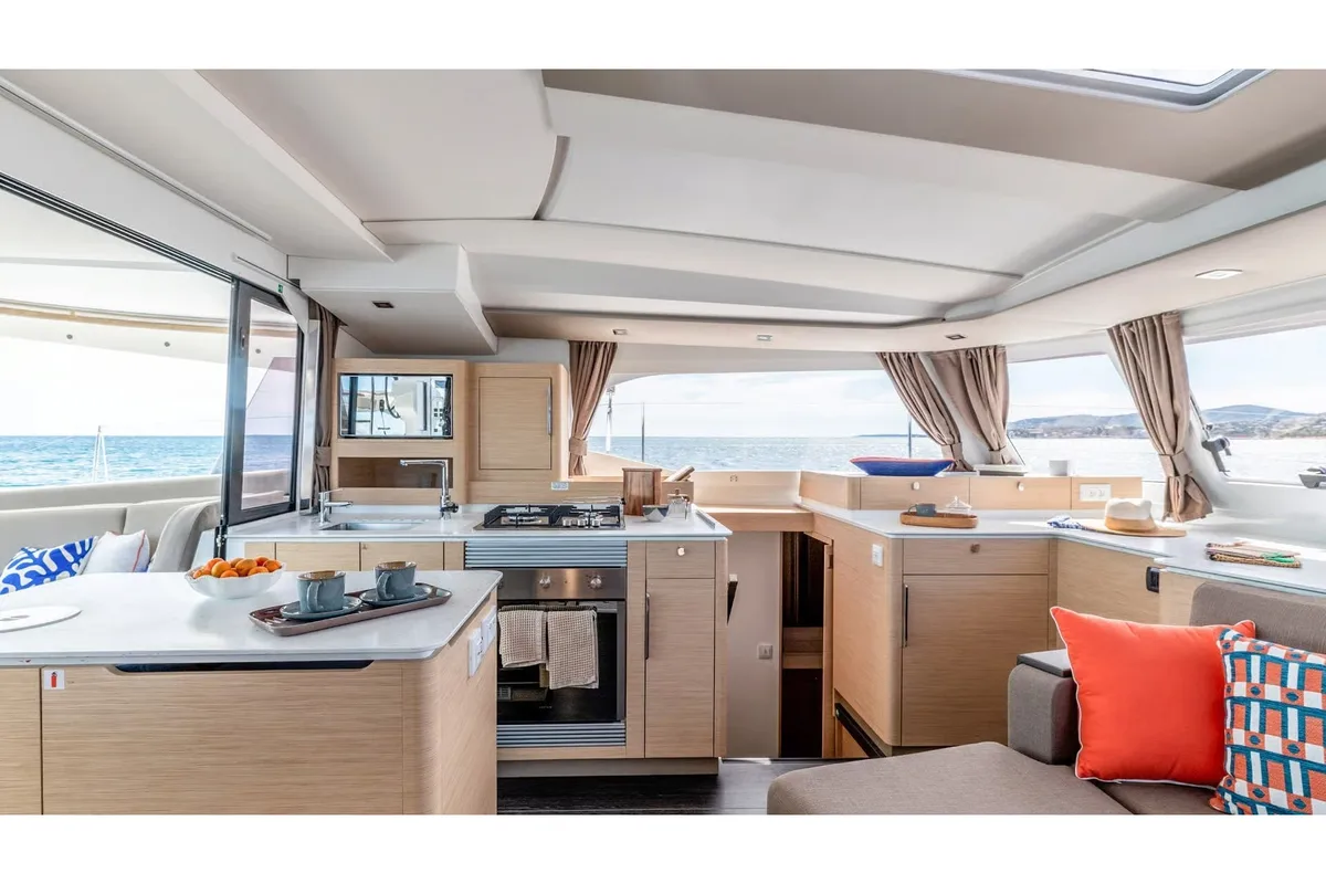 Galley of Agios Paisios, a Fountaine Pajot FP 44 catamaran at Athens, Greece
