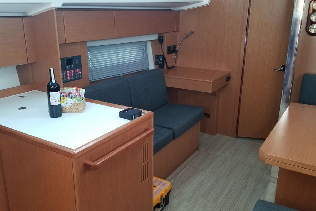 Salon of Fiesta, a Bavaria C42 sailboat at Fethiye, Turkey